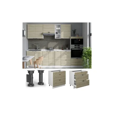 Vicco Schubladenunterschrank Fame-Line Weiß Eiche gefräst 80 cm mit Arbeitsplatte Marmor-Weiß