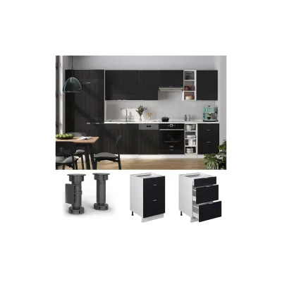 Vicco Schubladenunterschrank Fame-Line Weiß Schwarz gestreift 50 cm mit Arbeitsplatte Marmor-Weiß