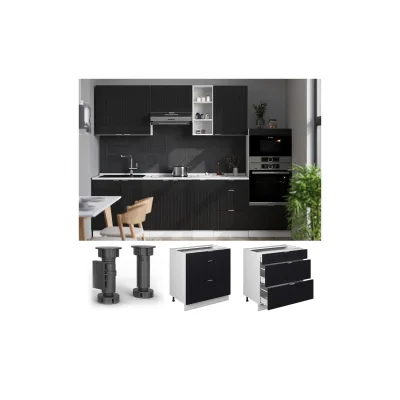Vicco Schubladenunterschrank Fame-Line Weiß Schwarz gestreift 80 cm mit Arbeitsplatte Marmor-Weiß