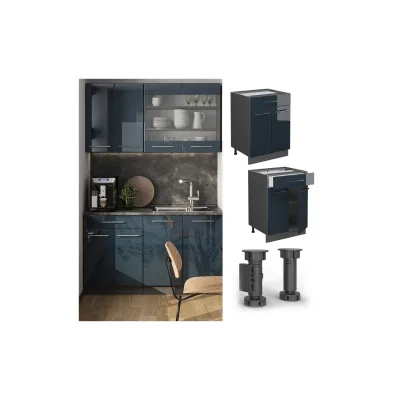 Vicco Schubunterschrank Fame-Line Anthrazit Dunkelblau Hochglanz 60 cm ohne Arbeitsplatte