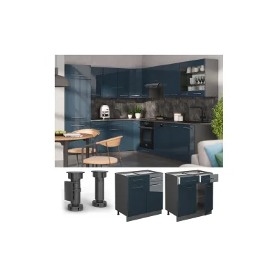 Vicco Schubunterschrank Fame-Line Anthrazit Dunkelblau Hochglanz 80 cm ohne Arbeitsplatte