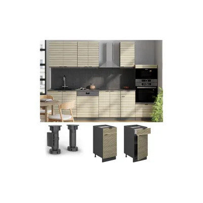 Vicco Schubunterschrank Fame-Line Anthrazit Eiche gefräst 40 cm mit Arbeitsplatte Eiche