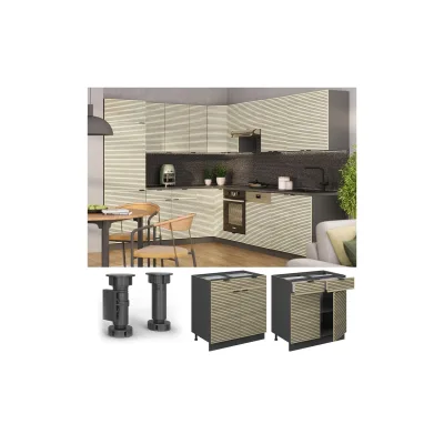 Vicco Schubunterschrank Fame-Line Anthrazit Eiche gefräst 80 cm mit Arbeitsplatte Anthrazit
