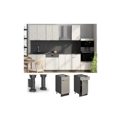 Vicco Schubunterschrank Fame-Line Anthrazit Grau-Beige gerahmt 40 cm mit Arbeitsplatte Eiche