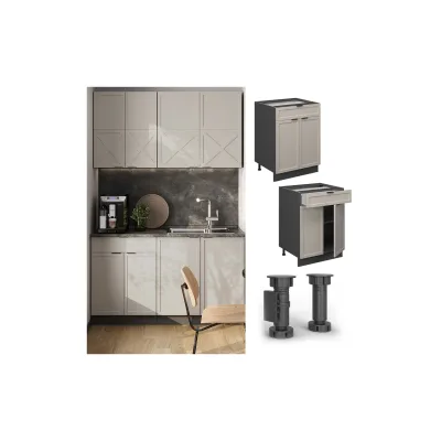 Vicco Schubunterschrank Fame-Line Anthrazit Grau-Beige gerahmt 60 cm mit Arbeitsplatte Eiche