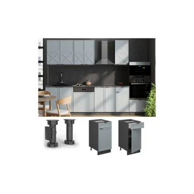 Vicco Schubunterschrank Fame-Line Anthrazit Hellblau-Grau gerahmt 40 cm mit Arbeitsplatte Anthrazit