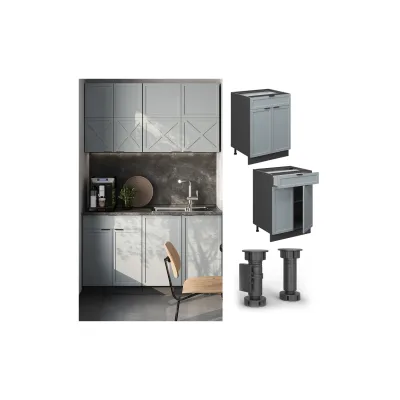 Vicco Schubunterschrank Fame-Line Anthrazit Hellblau-Grau gerahmt 60 cm mit Arbeitsplatte Eiche