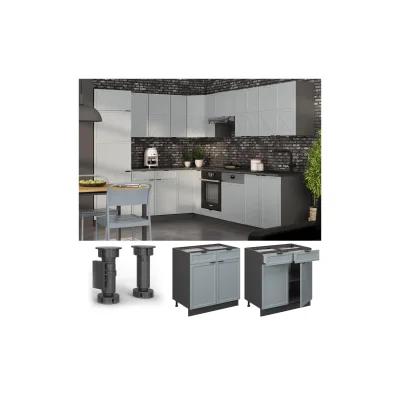 Vicco Schubunterschrank Fame-Line Anthrazit Hellblau-Grau gerahmt 80 cm mit Arbeitsplatte Marmor-Weiß
