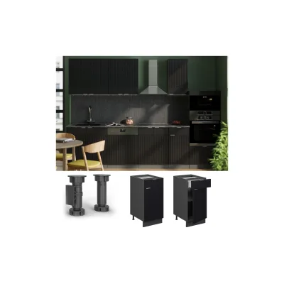 Vicco Schubunterschrank Fame-Line Anthrazit Schwarz gestreift 40 cm mit Arbeitsplatte Anthrazit