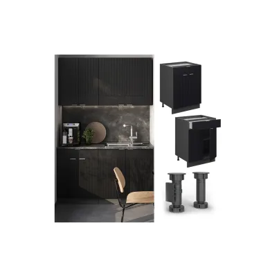 Vicco Schubunterschrank Fame-Line Anthrazit Schwarz gestreift 60 cm mit Arbeitsplatte Marmor-Weiß