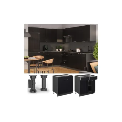 Vicco Schubunterschrank Fame-Line Anthrazit Schwarz gestreift 80 cm mit Arbeitsplatte Eiche