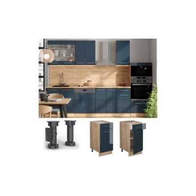 Vicco Schubunterschrank Fame-Line Eiche Dunkelblau Hochglanz 40 cm ohne Arbeitsplatte
