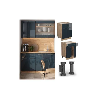 Vicco Schubunterschrank Fame-Line Eiche Dunkelblau Hochglanz 60 cm ohne Arbeitsplatte