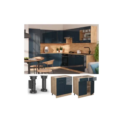 Vicco Schubunterschrank Fame-Line Eiche Dunkelblau Hochglanz 80 cm ohne Arbeitsplatte