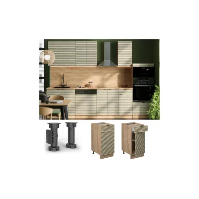 Vicco Schubunterschrank Fame-Line Eiche gefräst 40 cm mit Arbeitsplatte Eiche