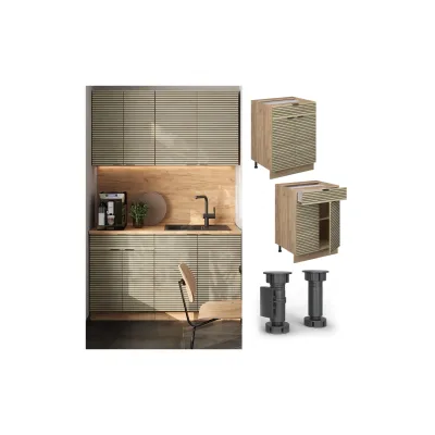 Vicco Schubunterschrank Fame-Line Eiche gefräst 60 cm mit Arbeitsplatte Eiche