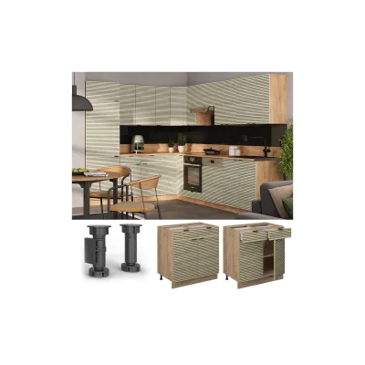 Vicco Schubunterschrank Fame-Line Eiche gefräst 80 cm mit Arbeitsplatte Anthrazit