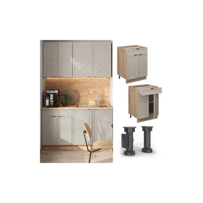 Vicco Schubunterschrank Fame-Line Eiche Grau-Beige gerahmt 60 cm mit Arbeitsplatte Eiche