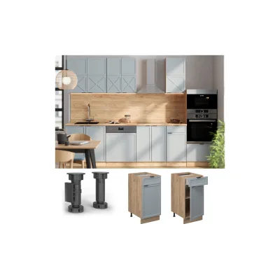 Vicco Schubunterschrank Fame-Line Eiche Hellblau-Grau gerahmt 40 cm mit Arbeitsplatte Marmor-Weiß