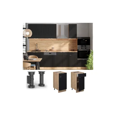 Vicco Schubunterschrank Fame-Line Eiche Schwarz gestreift 40 cm mit Arbeitsplatte Anthrazit