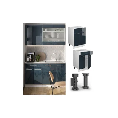 Vicco Schubunterschrank Fame-Line Weiß Dunkelblau Hochglanz 60 cm ohne Arbeitsplatte