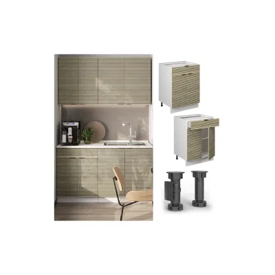 Vicco Schubunterschrank Fame-Line Weiß Eiche gefräst 60 cm mit Arbeitsplatte Marmor-Weiß