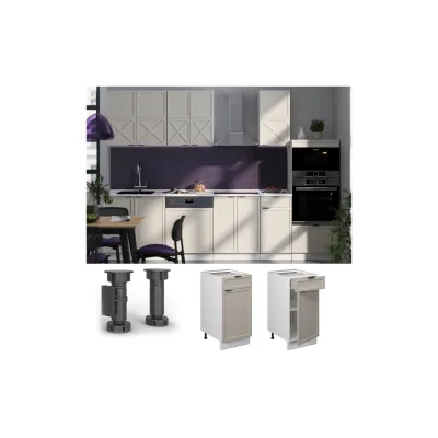 Vicco Schubunterschrank Fame-Line Weiß Grau-Beige gerahmt 40 cm mit Arbeitsplatte Anthrazit