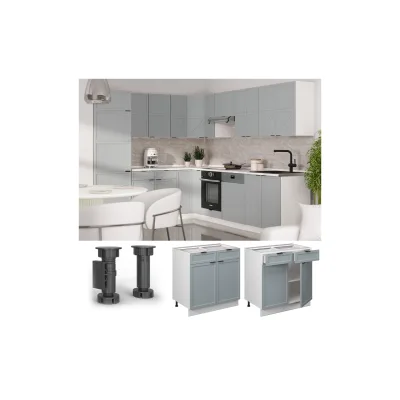 Vicco Schubunterschrank Fame-Line Weiß Hellblau-Grau gerahmt 80 cm mit Arbeitsplatte Anthrazit