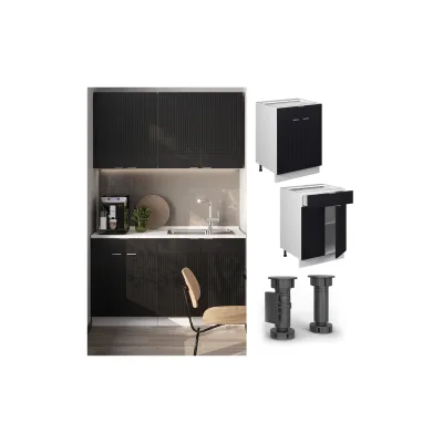 Vicco Schubunterschrank Fame-Line Weiß Schwarz gestreift 60 cm mit Arbeitsplatte Anthrazit