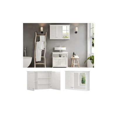 Vicco Spiegelschrank Riad, 68 x 49 cm, Weiß, Glasschrank mit 2 Türen, Badezimmer