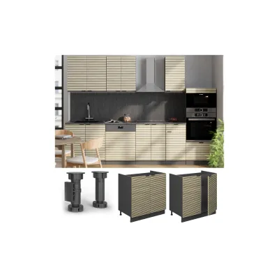 Vicco Spülenunterschrank Fame-Line Anthrazit Eiche gefräst 80 cm mit Arbeitsplatte Marmor-Weiß