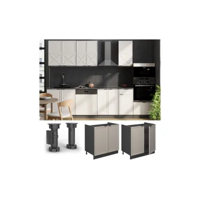 Vicco Spülenunterschrank Fame-Line Anthrazit Grau-Beige gerahmt 80 cm mit Arbeitsplatte Anthrazit