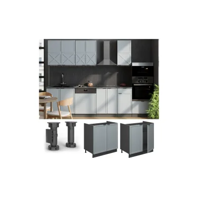 Vicco Spülenunterschrank Fame-Line Anthrazit Hellblau-Grau gerahmt 80 cm mit Arbeitsplatte Eiche