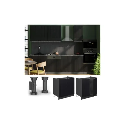 Vicco Spülenunterschrank Fame-Line Anthrazit Schwarz gestreift 80 cm mit Arbeitsplatte Marmor-Weiß