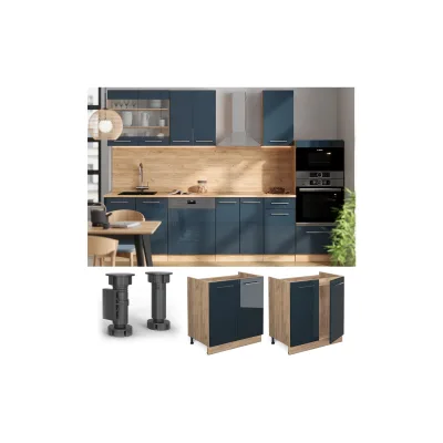Vicco Spülenunterschrank Fame-Line Eiche Dunkelblau Hochglanz 80 cm ohne Arbeitsplatte