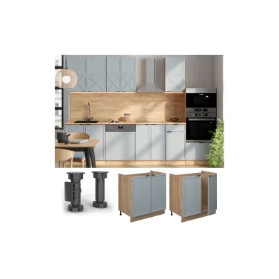 Vicco Spülenunterschrank Fame-Line Eiche Hellblau-Grau gerahmt 80 cm mit Arbeitsplatte Eiche