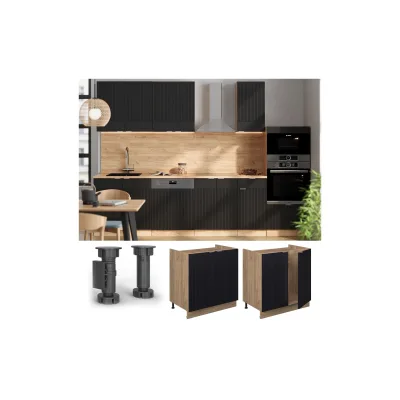 Vicco Spülenunterschrank Fame-Line Eiche Schwarz gestreift 80 cm mit Arbeitsplatte Anthrazit