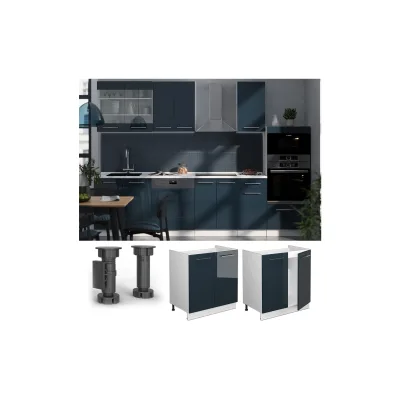 Vicco Spülenunterschrank Fame-Line Weiß Dunkelblau Hochglanz 80 cm ohne Arbeitsplatte