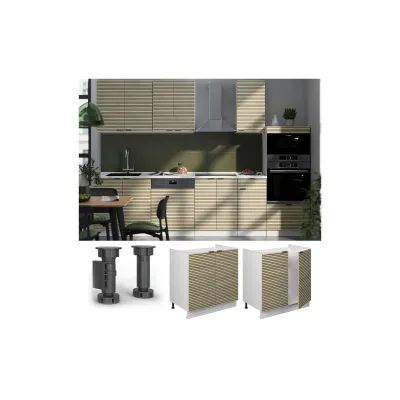 Vicco Spülenunterschrank Fame-Line Weiß Eiche gefräst 80 cm mit Arbeitsplatte Eiche