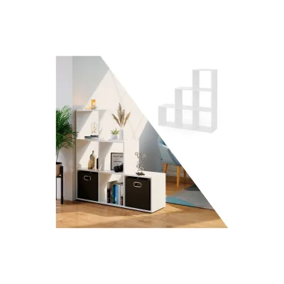 Vicco Treppenregal Raumteiler Bücherregal 6 Fächer Weiß Stufenregal Faltbox