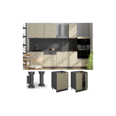Vicco Unterschrank Fame-Line Anthrazit Eiche gefräst 60 cm mit Arbeitsplatte Marmor-Weiß
