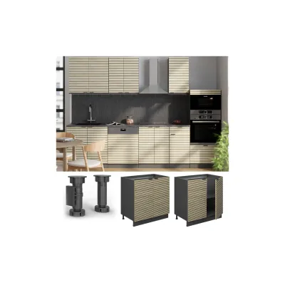 Vicco Unterschrank Fame-Line Anthrazit Eiche gefräst 80 cm mit Arbeitsplatte Eiche