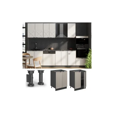 Vicco Unterschrank Fame-Line Anthrazit Grau-Beige gerahmt 60 cm mit Arbeitsplatte Marmor-Weiß