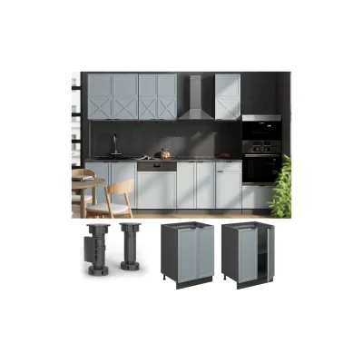 Vicco Unterschrank Fame-Line Anthrazit Hellblau-Grau gerahmt 60 cm mit Arbeitsplatte Marmor-Weiß