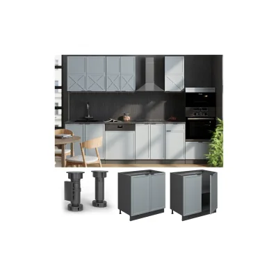 Vicco Unterschrank Fame-Line Anthrazit Hellblau-Grau gerahmt 80 cm mit Arbeitsplatte Anthrazit