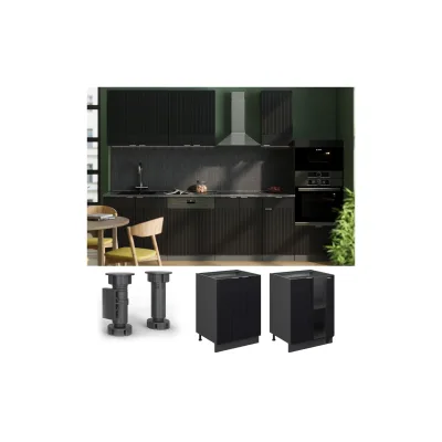 Vicco Unterschrank Fame-Line Anthrazit Schwarz gestreift 60 cm mit Arbeitsplatte Eiche
