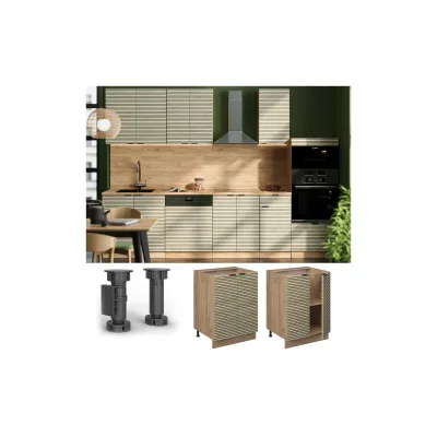 Vicco Unterschrank Fame-Line Eiche gefräst 60 cm mit Arbeitsplatte Marmor-Weiß