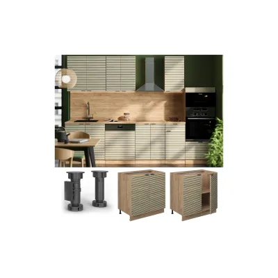 Vicco Unterschrank Fame-Line Eiche gefräst 80 cm mit Arbeitsplatte Marmor-Weiß