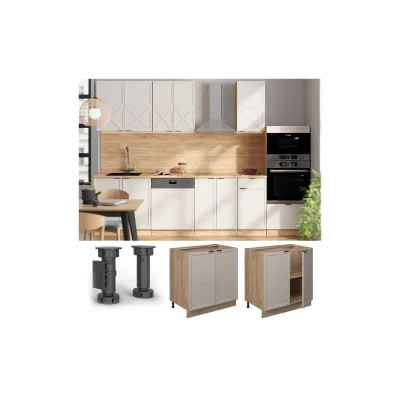 Vicco Unterschrank Fame-Line Eiche Grau-Beige gerahmt 80 cm mit Arbeitsplatte Eiche