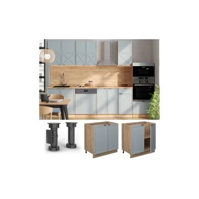 Vicco Unterschrank Fame-Line Eiche Hellblau-Grau gerahmt 80 cm mit Arbeitsplatte Marmor-Weiß